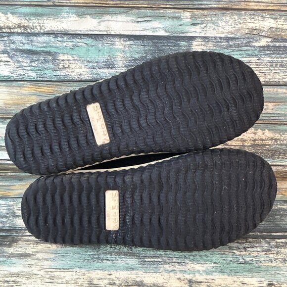 Sperry Womens Duck Mid Top Slipper Size 7 Black Suede Faux Fur Lined Warm Ladies - Picture 8 of 12